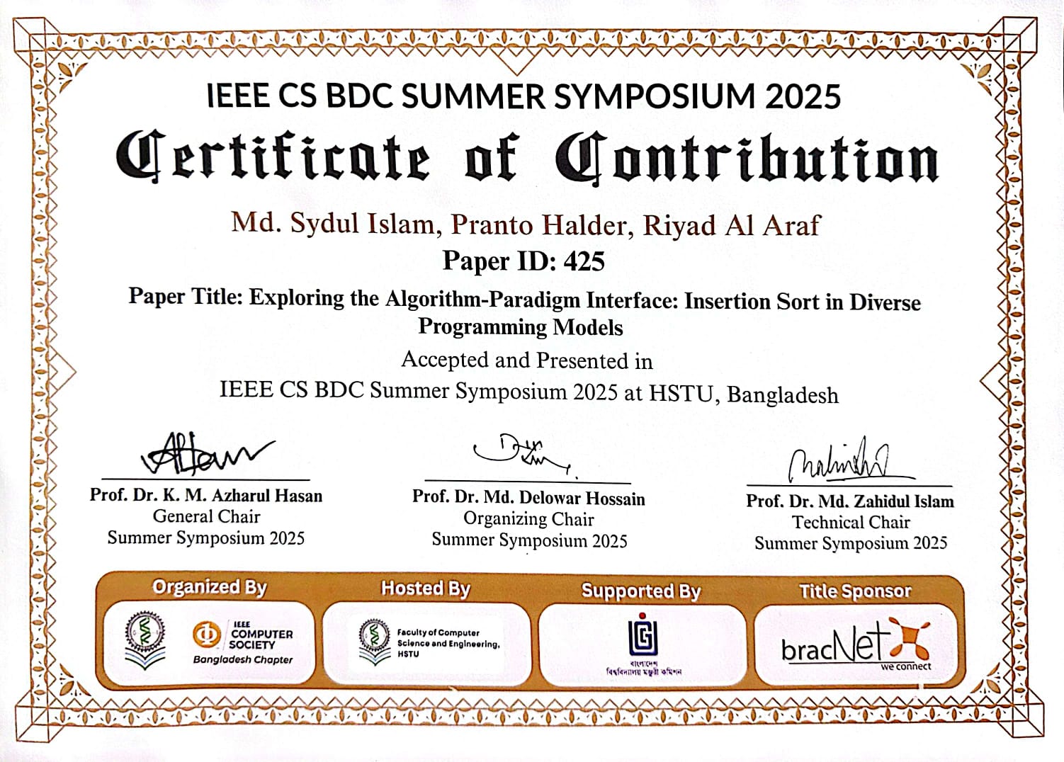 Publication of extended abstracts at IEEE symposium at HSTU