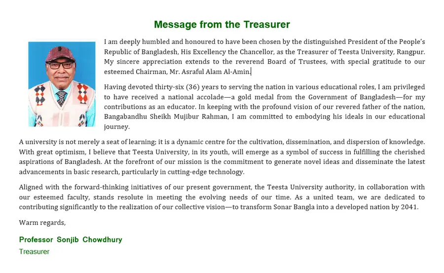 Treasurer Message
